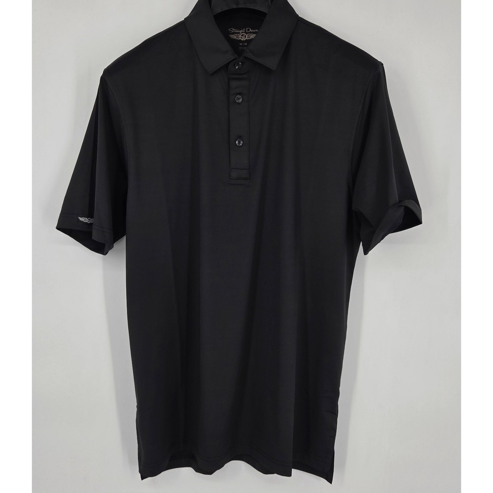 Straight Down Polo Shirt Men's Medium Black Performance Stretch - NWOT